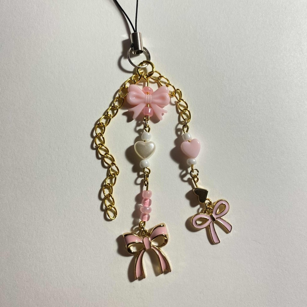 Pink and Gold Bow Charm Keychain